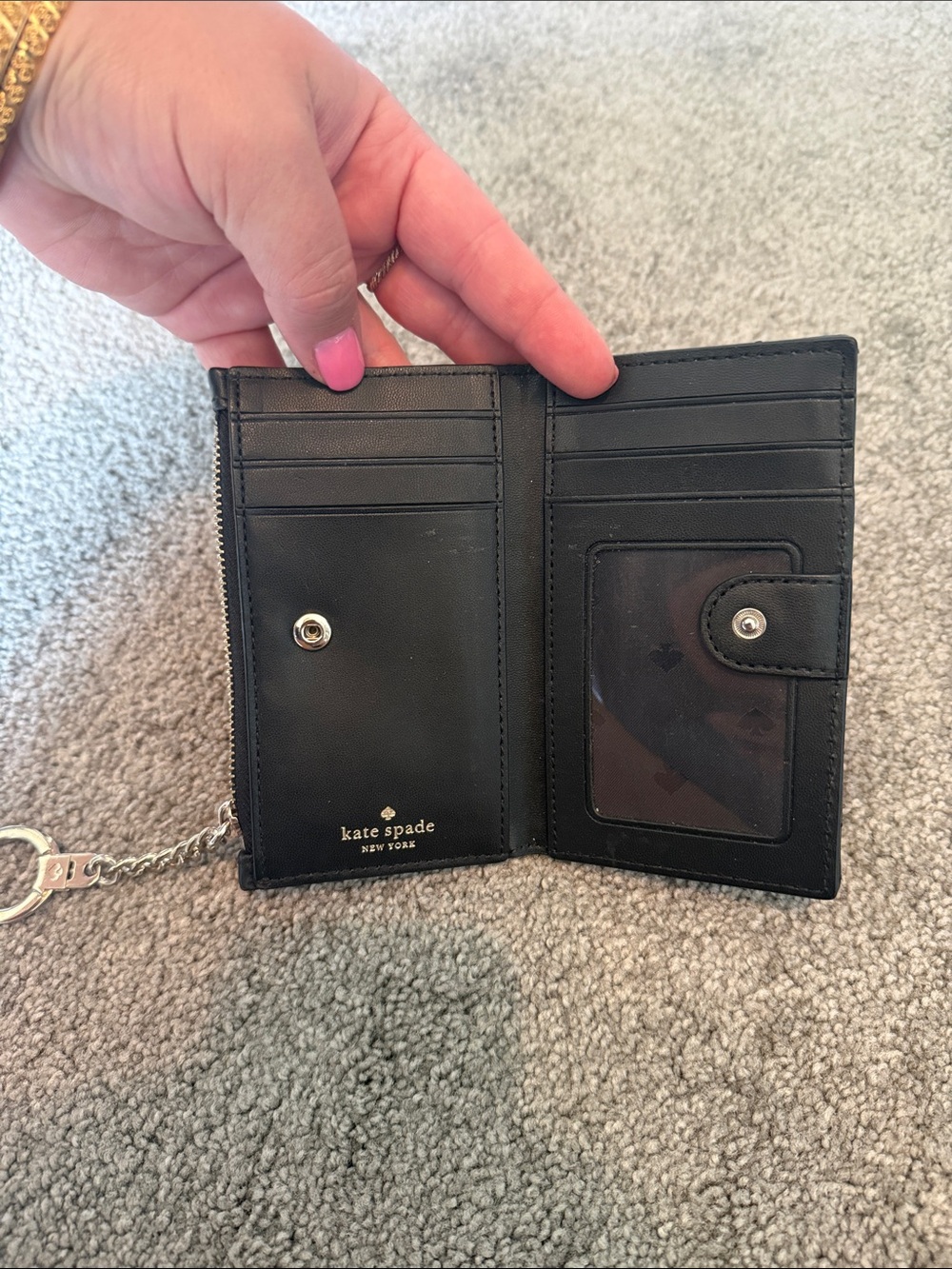 kate spade Black Quilted Leather Key & Card Holder with Keyring - Picture 2 of 4
